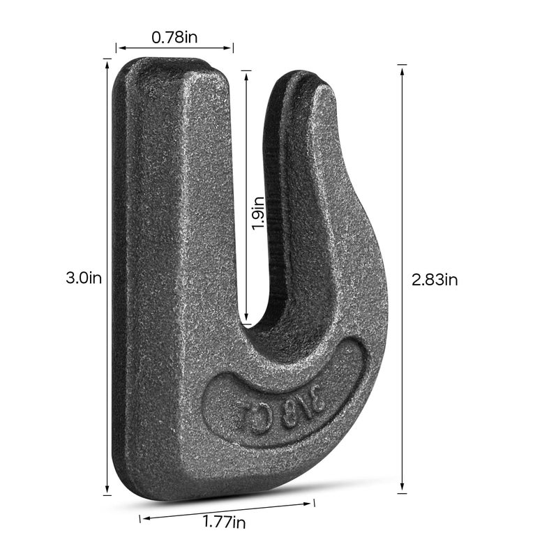 XHMAXE 4Pcs 3/8'' Weld-On Grab Chain Hooks, Grade 70 Clevis Grab Chain Hooks, Heavy Duty Forged Grade Tow Hook Weldable for Trailer Truck, Rigging, Car, SUV, RV, UTV, Tractors Loader Bucket-6600 LBS - Image 2